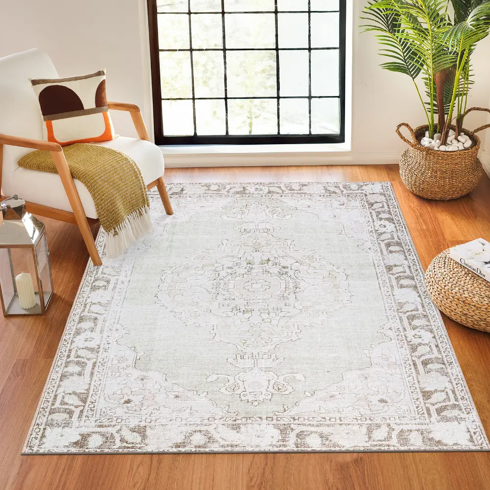 Rainier Our Pnw Home X Livabliss Machine Washable Oriental Boho Cream/Light Brown Rug - Image 2