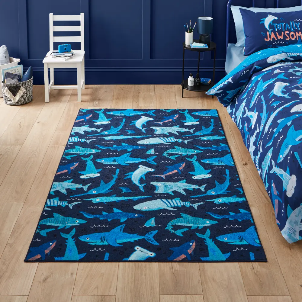 Catherine Lansfield Jawsome Sharks Blue - Washable