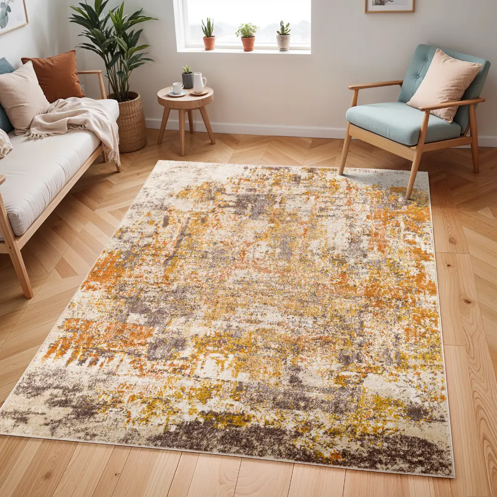 Jeevika Abstract Modern Marble Orange Rug