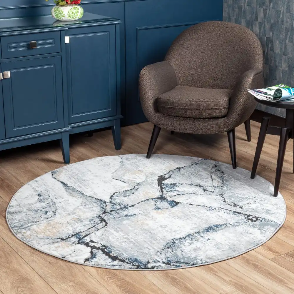 Lyna Abstract Modern Marble Dark Blue Rug - Image 2