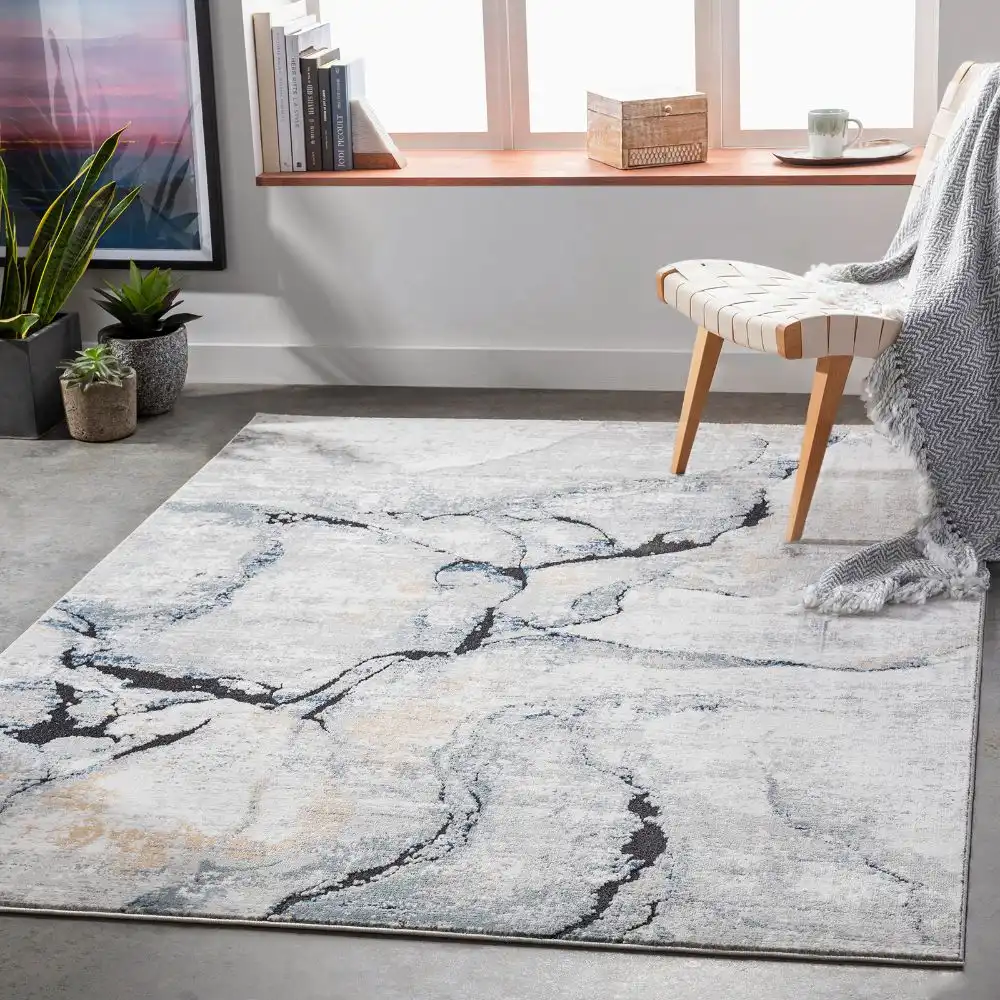 Lyna Abstract Modern Marble Dark Blue Rug - Image 3