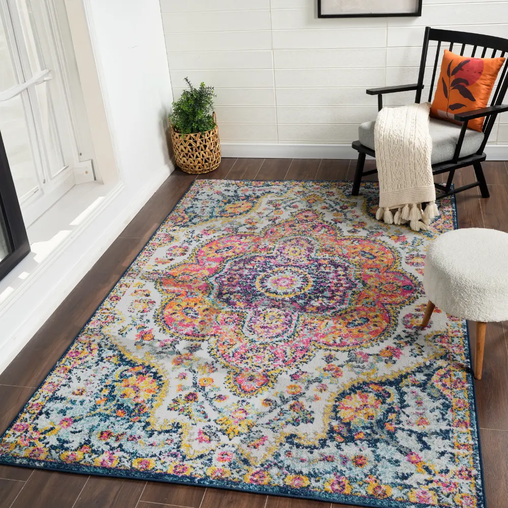Julia Vintage Oriental Boho Pink/Saffron Rug - Image 11