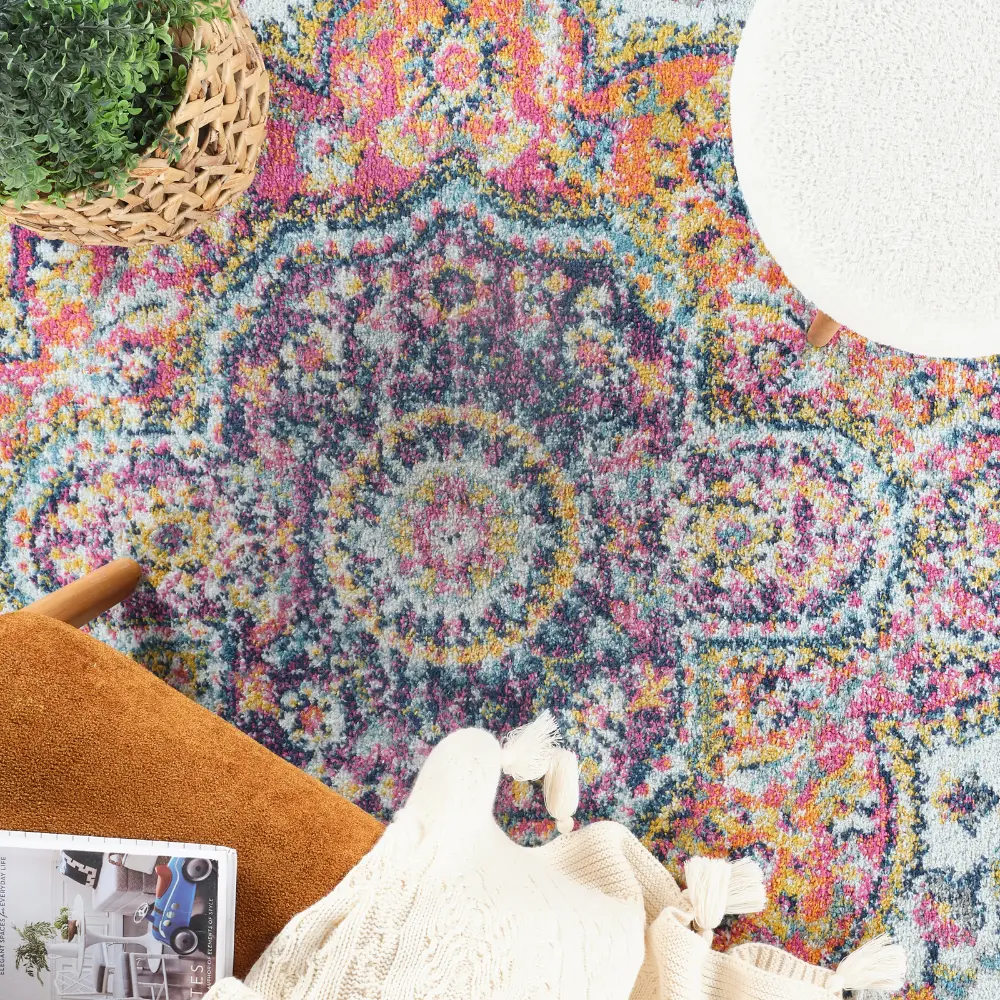 Julia Vintage Oriental Boho Pink/Saffron Rug - Image 12