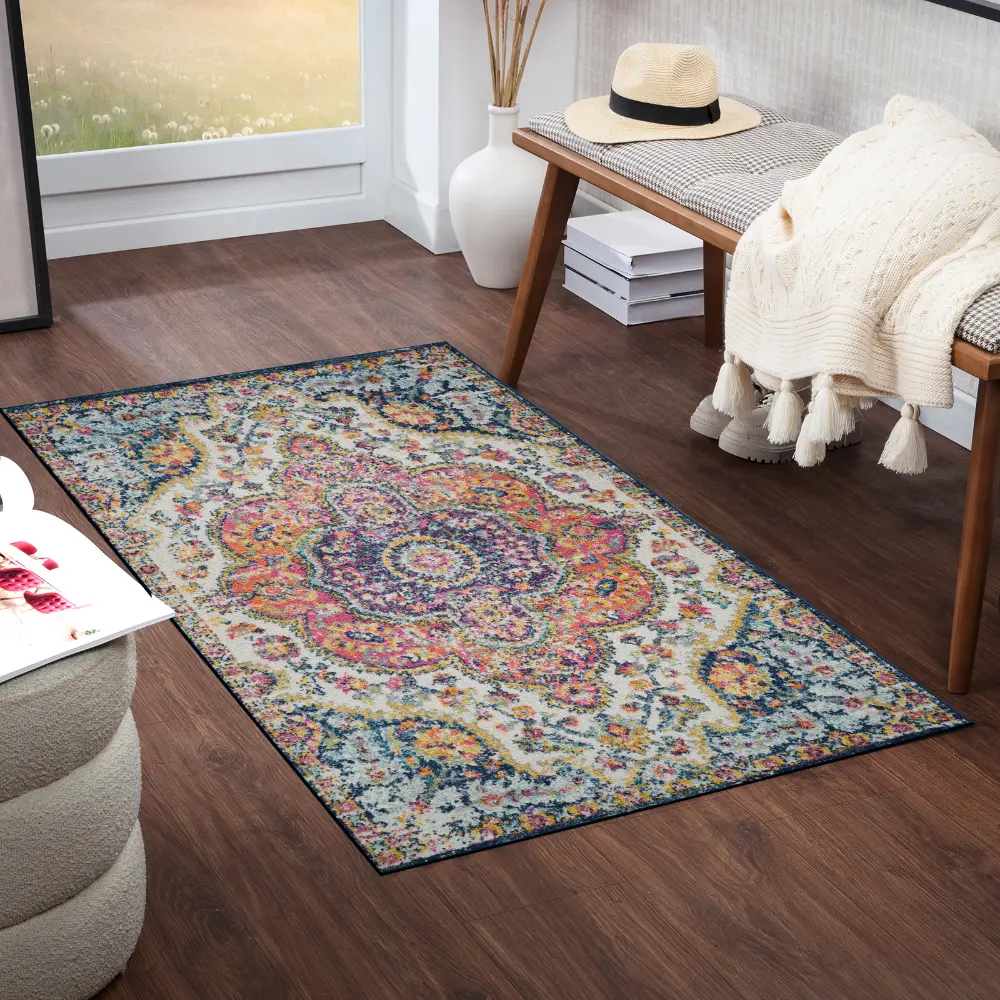 Julia Vintage Oriental Boho Pink/Saffron Rug - Image 5