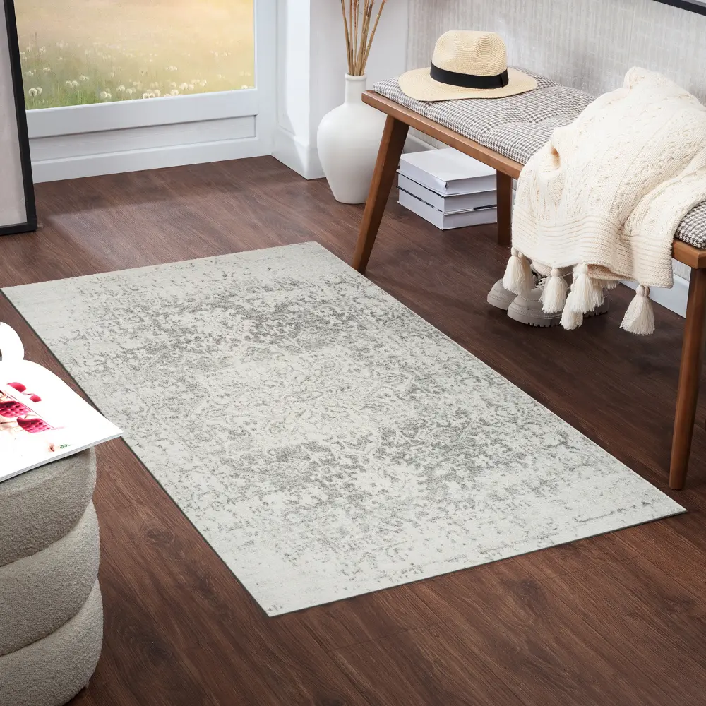 Juliette Vintage Oriental Boho Grey/White Rug - Image 5