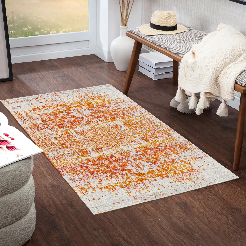 Juliette Vintage Oriental Boho Orange/White Rug - Image 14