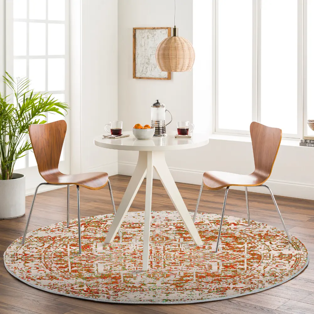 Juliette Vintage Oriental Boho Orange/White Rug - Image 3