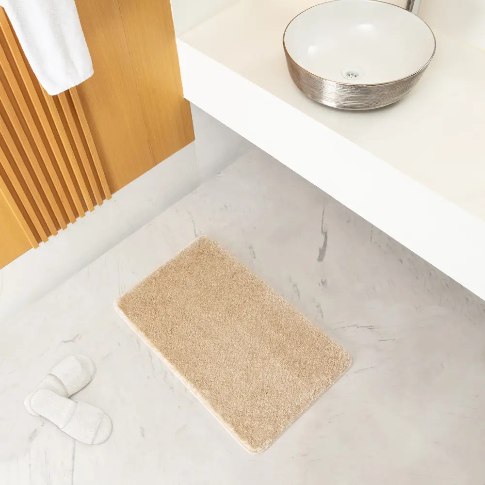 June Machine Washable Non-Slip Beige Bathroom Rug - Image 6