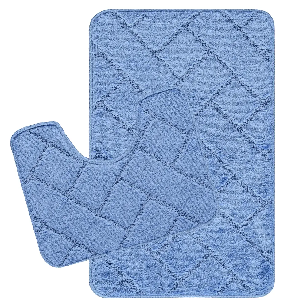 Juniper 2-Piece Machine Washable Non-Slip Blue Bathroom Rug Set - Image 6