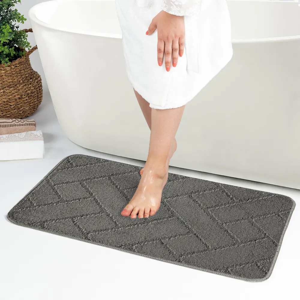 Juniper 2-Piece Machine Washable Non-Slip Dark Grey Bathroom Rug Set - Image 4