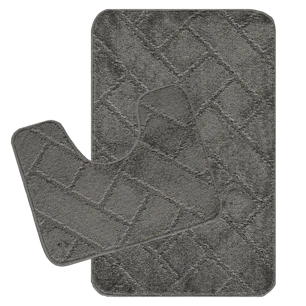 Juniper 2-Piece Machine Washable Non-Slip Dark Grey Bathroom Rug Set - Image 6
