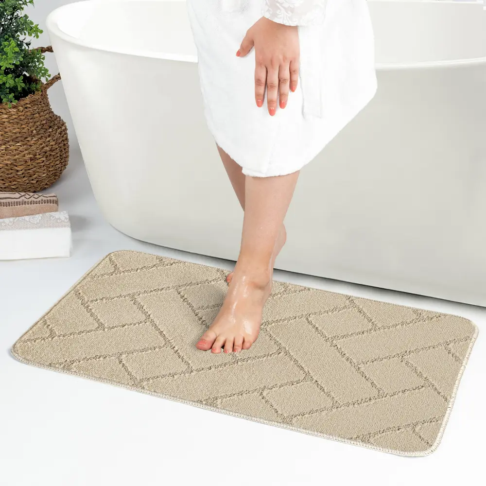 Juniper 2-Piece Machine Washable Non-Slip Light Beige Bathroom Rug Set - Image 7