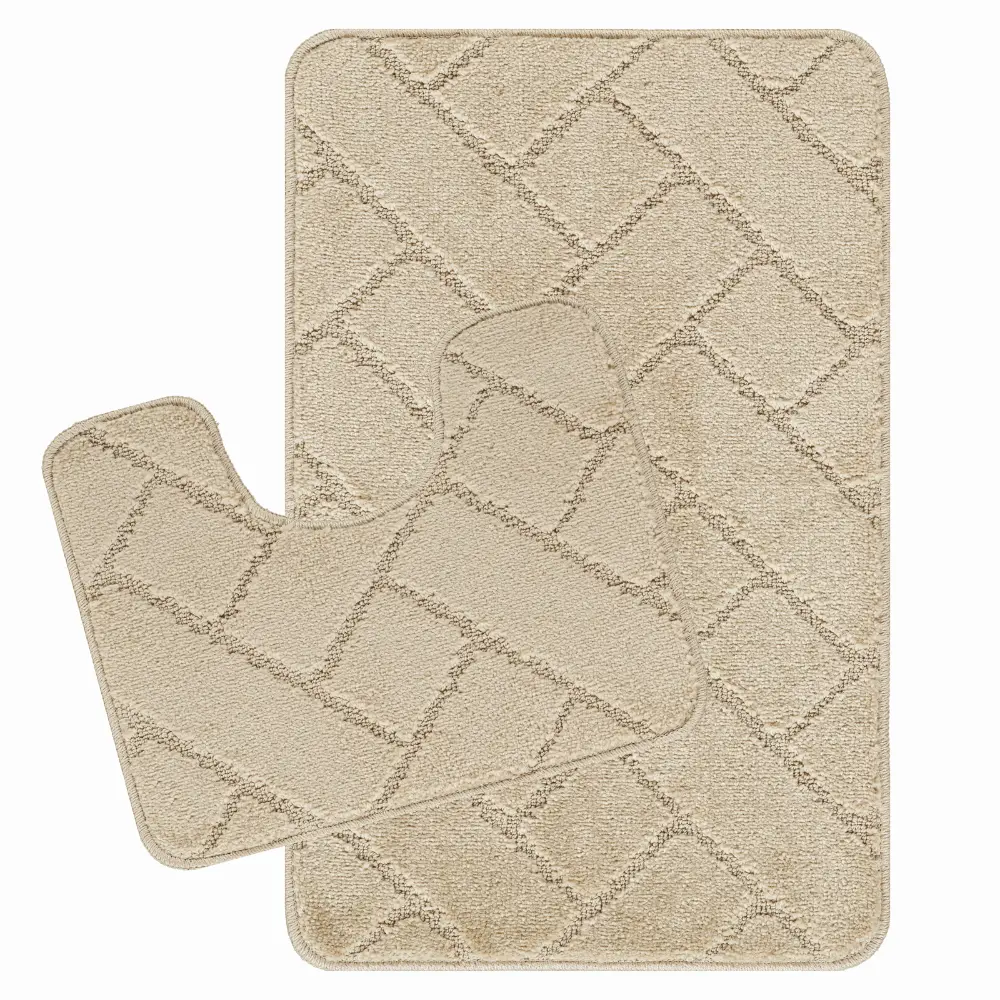 Juniper 2-Piece Machine Washable Non-Slip Light Beige Bathroom Rug Set - Image 8