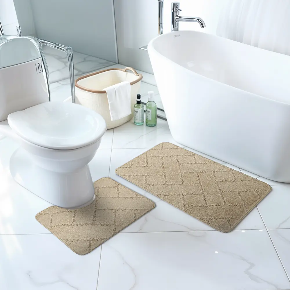 Juniper 2-Piece Machine Washable Non-Slip Light Beige Bathroom Rug Set - Image 9