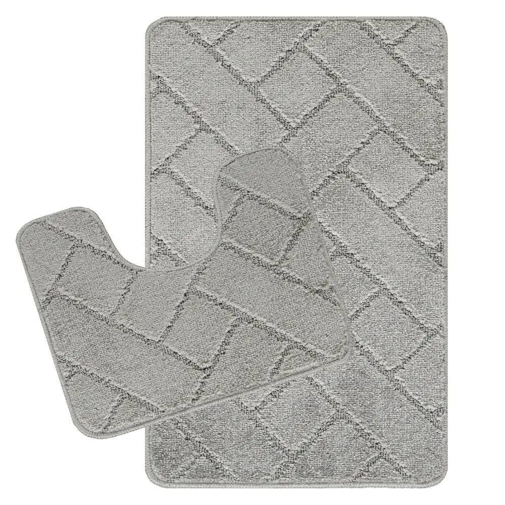 Juniper 2-Piece Machine Washable Non-Slip Light Grey Bathroom Rug Set - Image 5