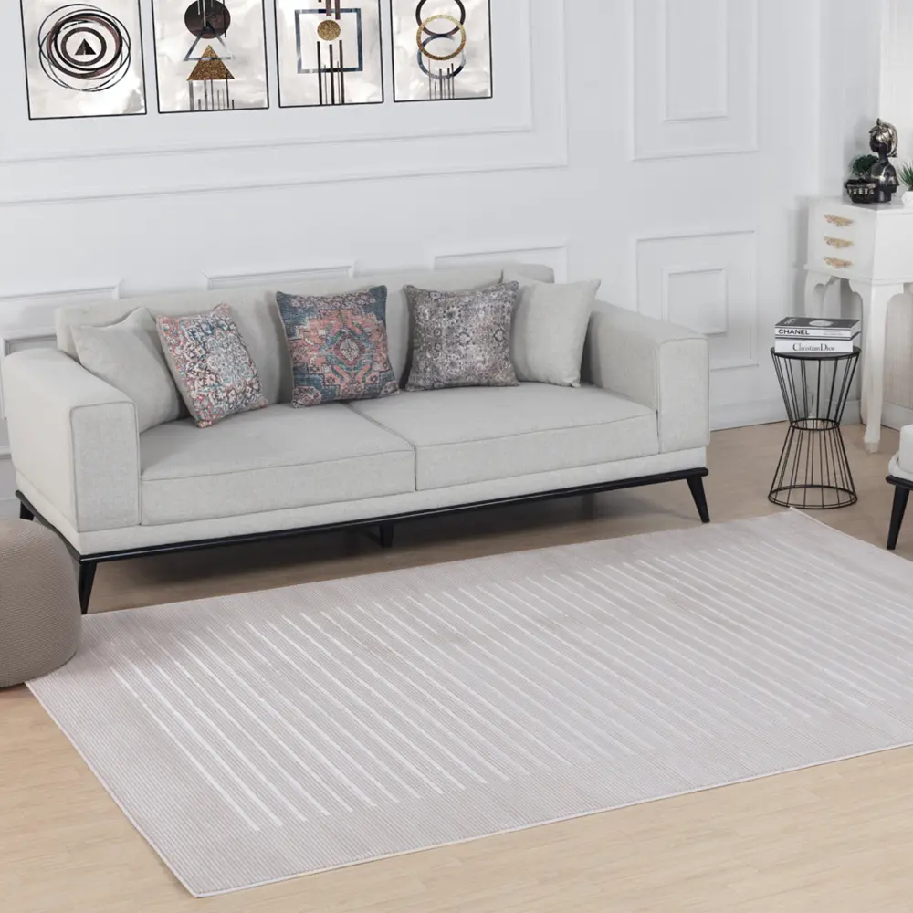 Kaysa Scandi Modern Beige/White Striped Rug - Image 11