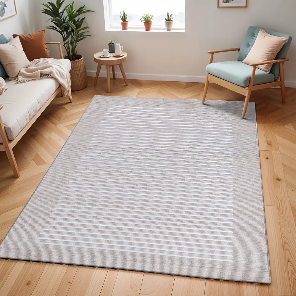 Kaysa Scandi Modern Beige/White Striped Rug - Image 6