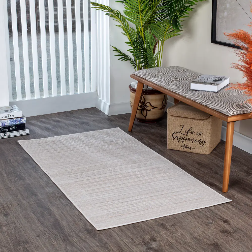 Kaysa Scandi Modern Beige/White Striped Rug - Image 7