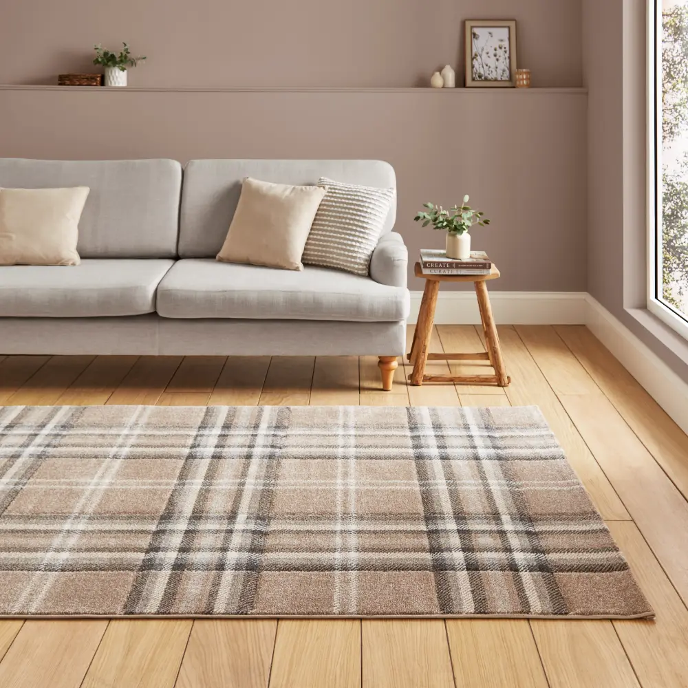 Catherine Lansfield Kelso Check Beige - Washable - Image 2
