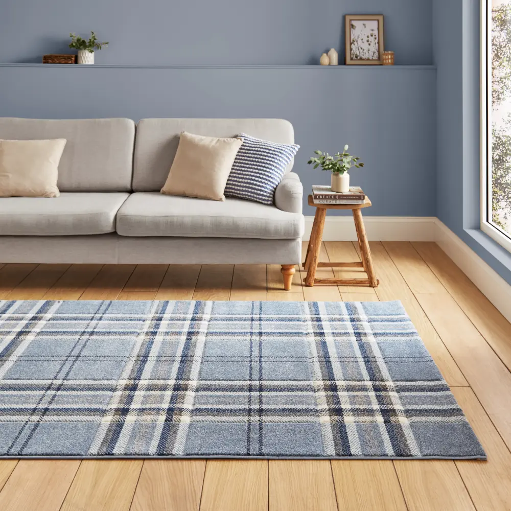 Catherine Lansfield Kelso Check Blue - Washable - Image 2