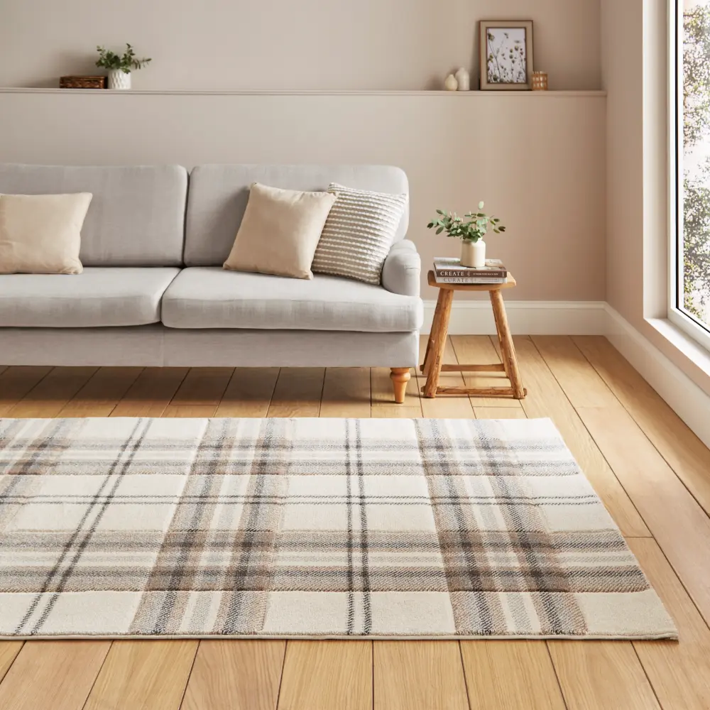 Catherine Lansfield Kelso Check Natural - Washable - Image 2