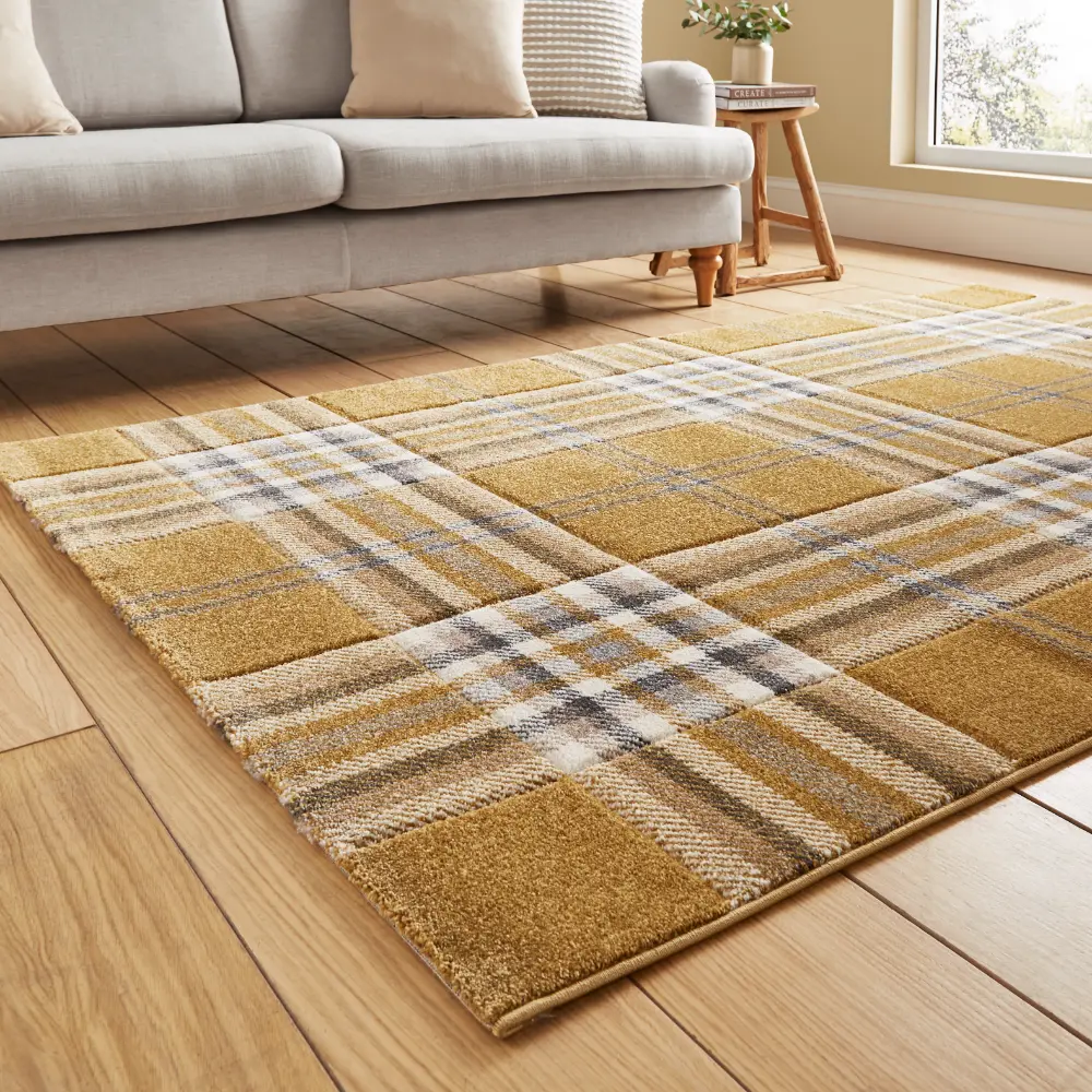 Catherine Lansfield Kelso Check Ochre - Washable