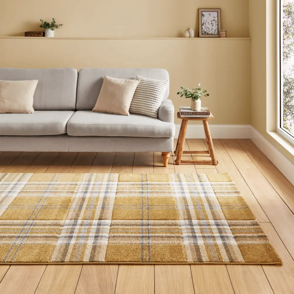 Catherine Lansfield Kelso Check Ochre - Washable - Image 2