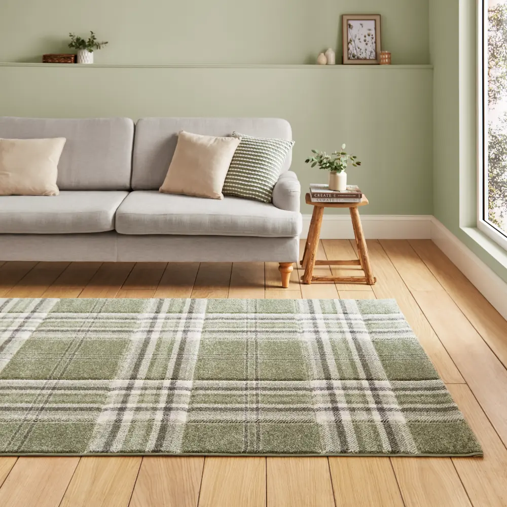 Catherine Lansfield Kelso Check Sage Green - Washable - Image 2