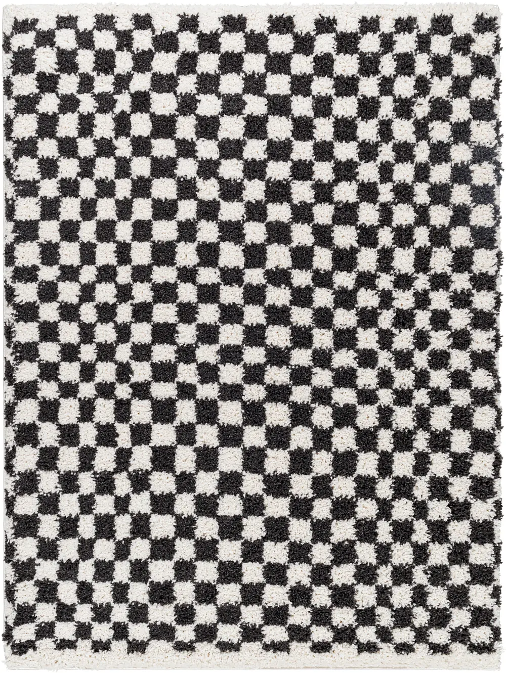 Kittu Shaggy Modern Plush Pile Dark Grey Checkered Rug - Image 3