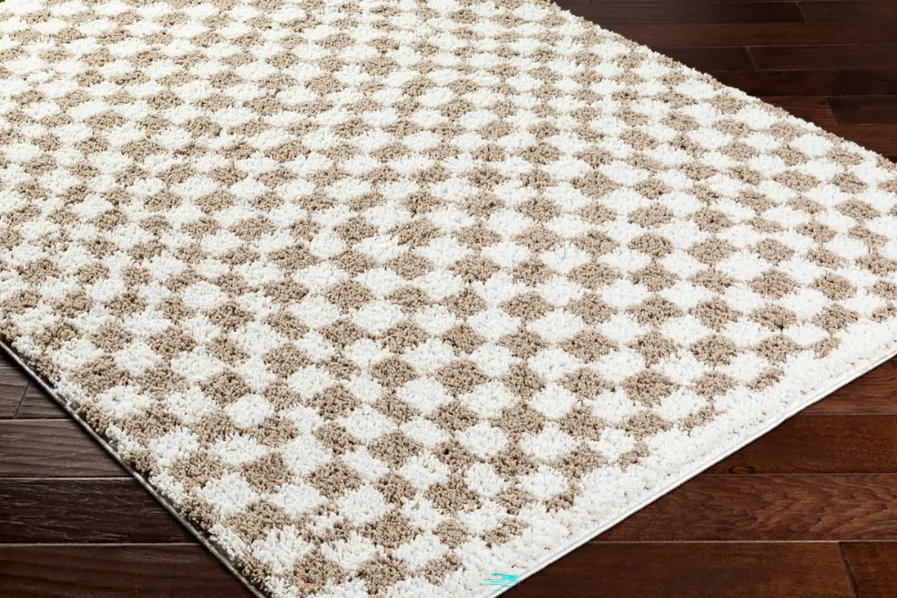 Kittu Shaggy Modern Plush Pile Light Brown Checkered Rug - Image 4