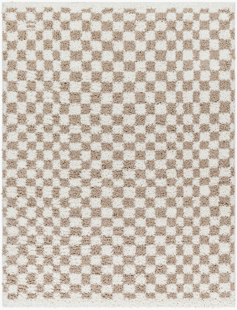 Kittu Shaggy Modern Plush Pile Light Brown Checkered Rug - Image 5
