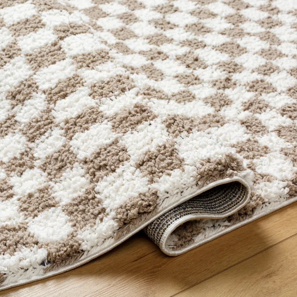Kittu Shaggy Modern Plush Pile Light Brown Checkered Rug - Image 6