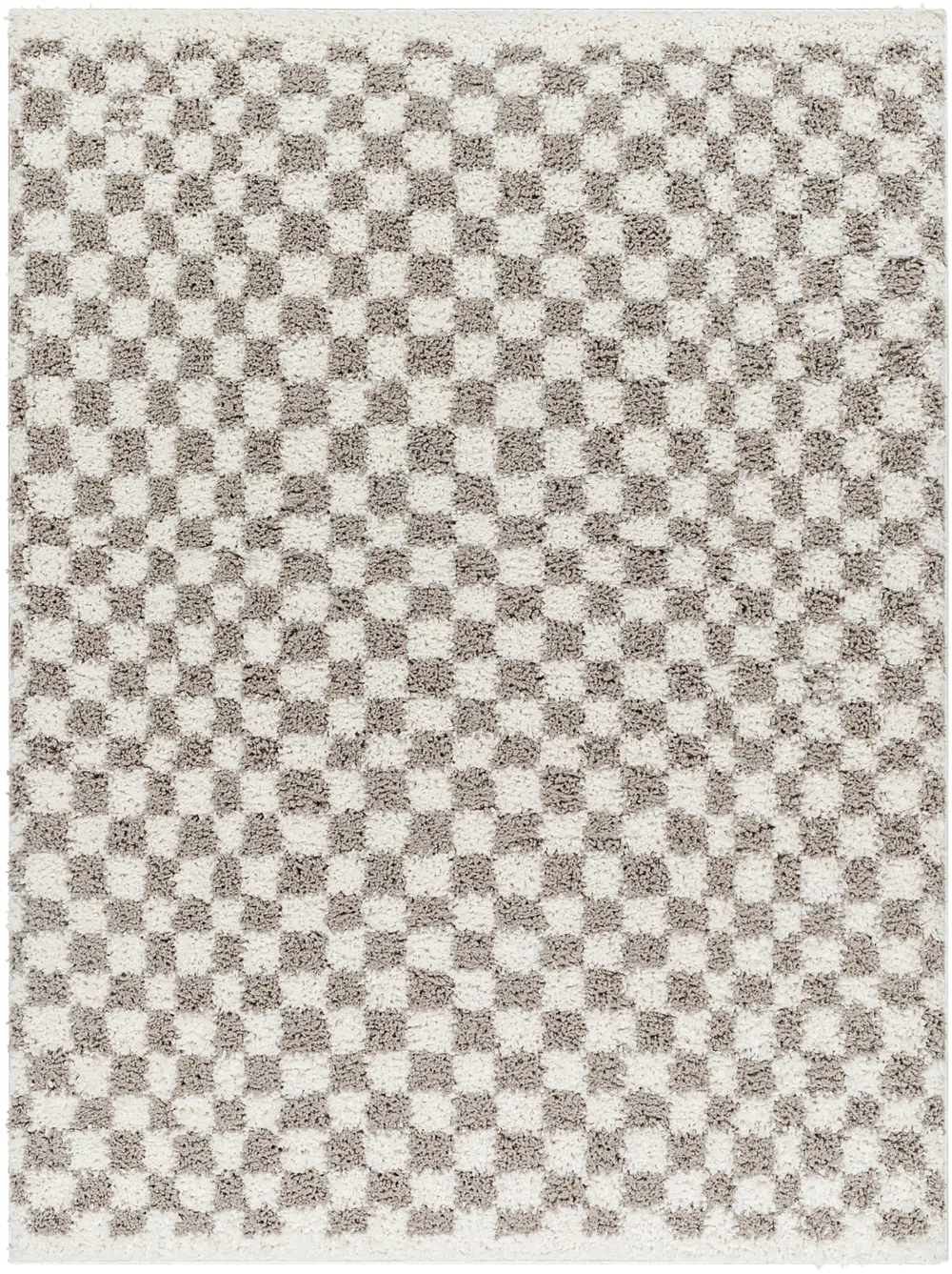 Kittu Shaggy Modern Plush Pile Light Grey Checkered Rug - Image 3