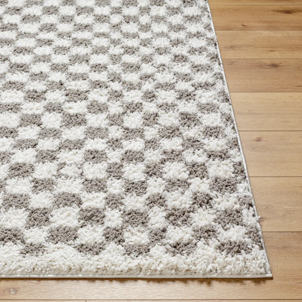 Kittu Shaggy Modern Plush Pile Light Grey Checkered Rug - Image 5