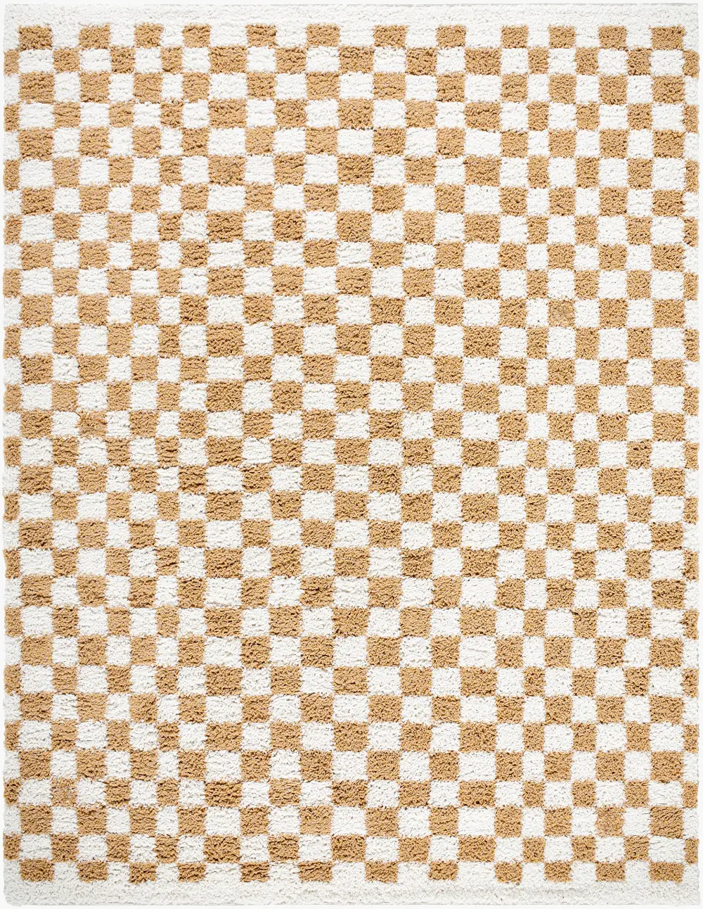 Kittu Shaggy Modern Plush Pile Saffron Checkered Rug - Image 5