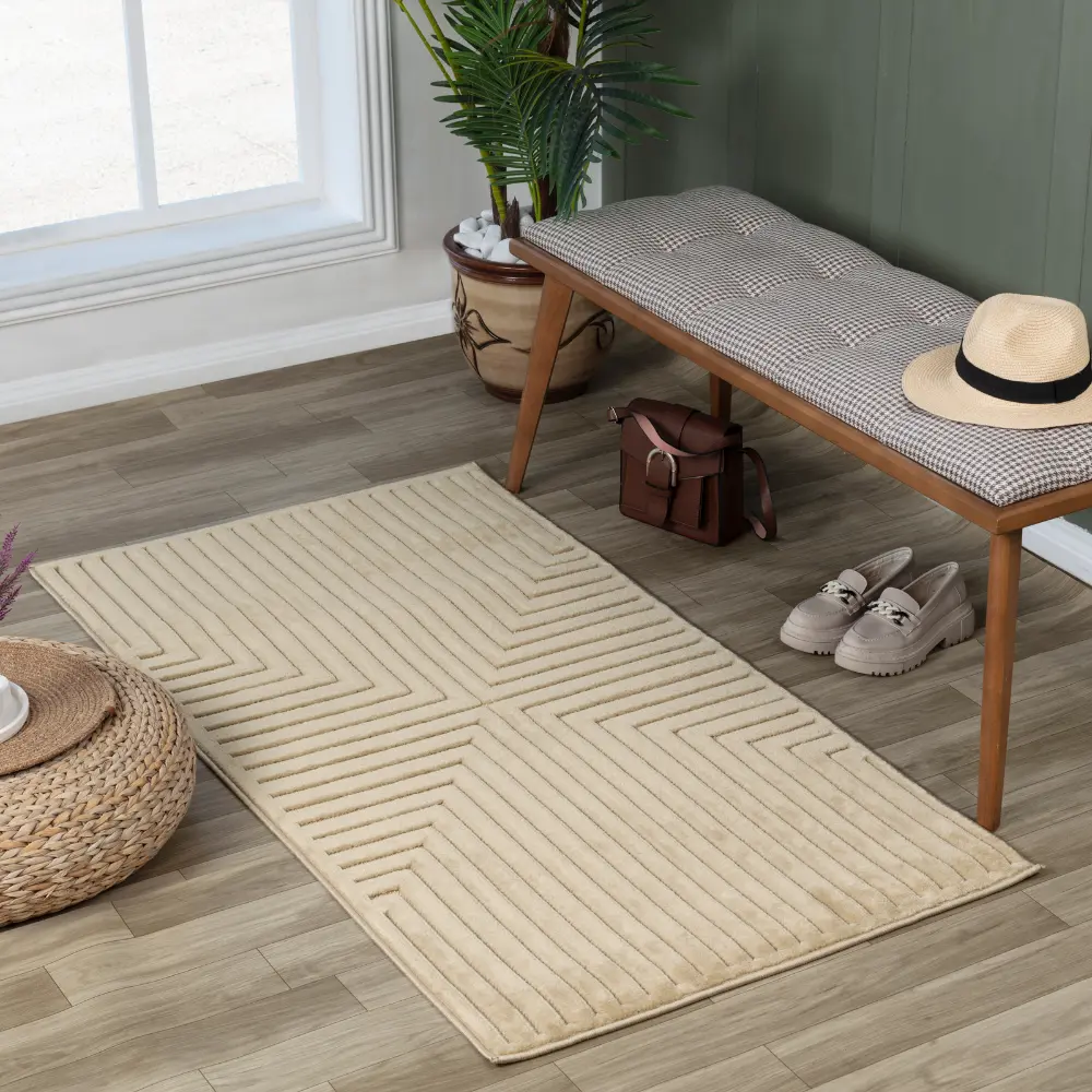 Kiyoshi In- & Outdoor 3D High & Low Pile Textured Beige Rug - Image 10