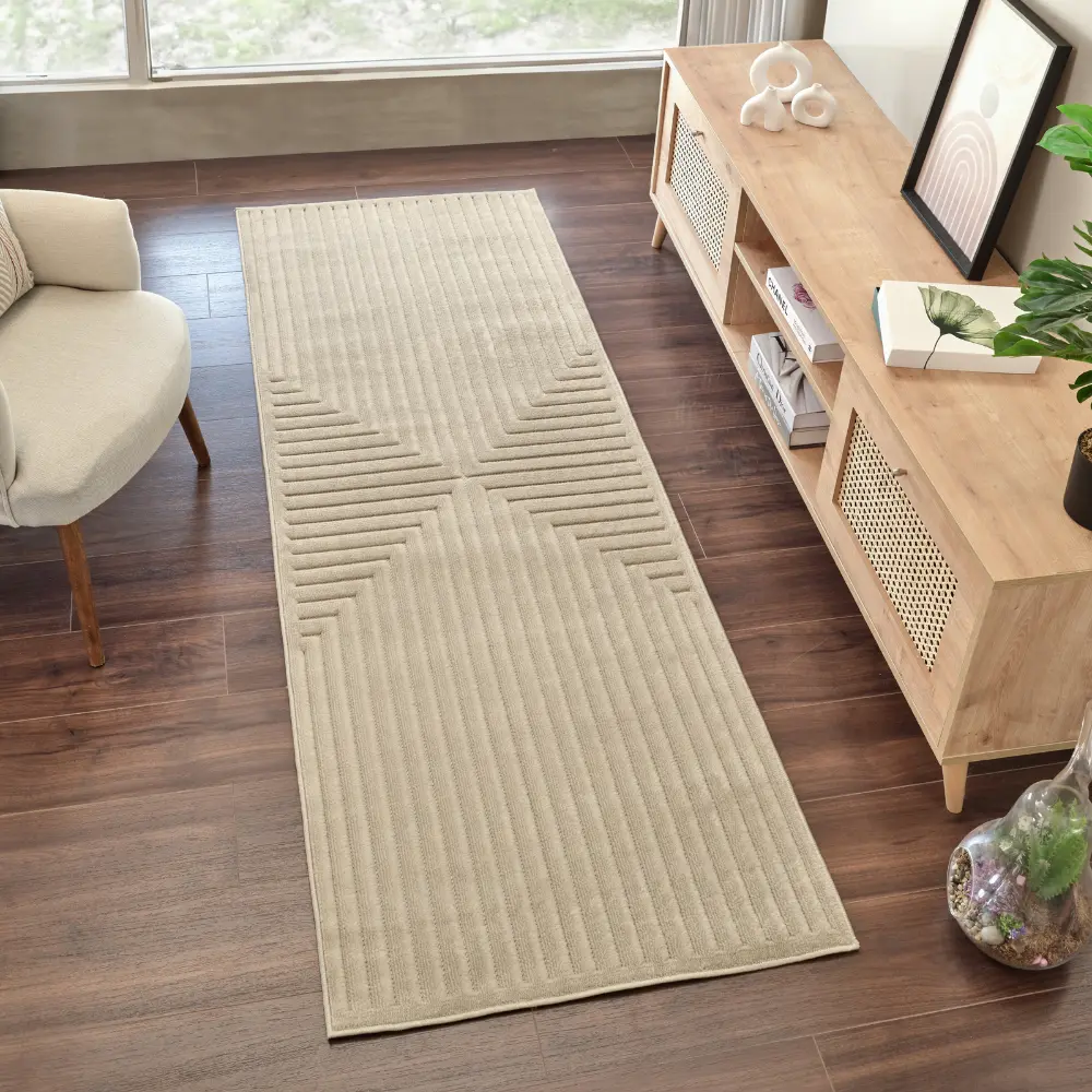 Kiyoshi In- & Outdoor 3D High & Low Pile Textured Beige Rug - Image 2