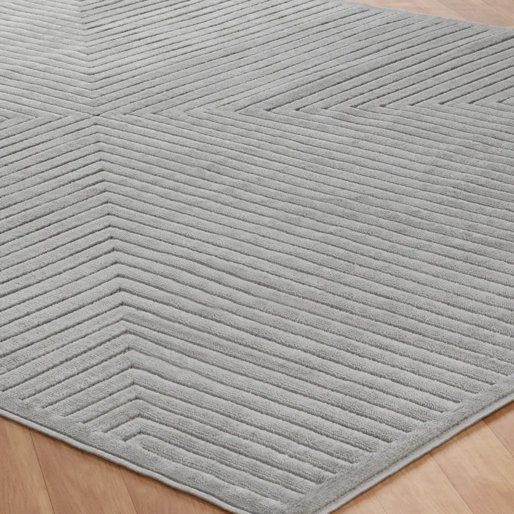 Kiyoshi In- & Outdoor 3D High & Low Pile Textured Grey Rug - Image 4