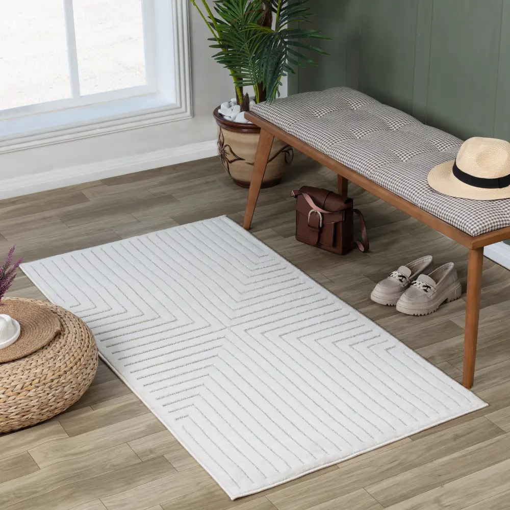 Kiyoshi In- & Outdoor 3D High & Low Pile Textured White Rug - Image 5