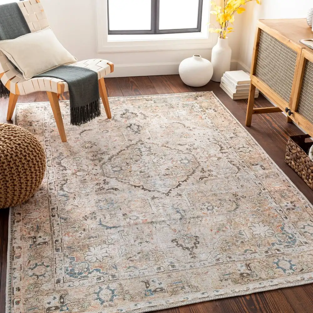 Clara Machine Washable Traditionnal Boho Taupe Rug