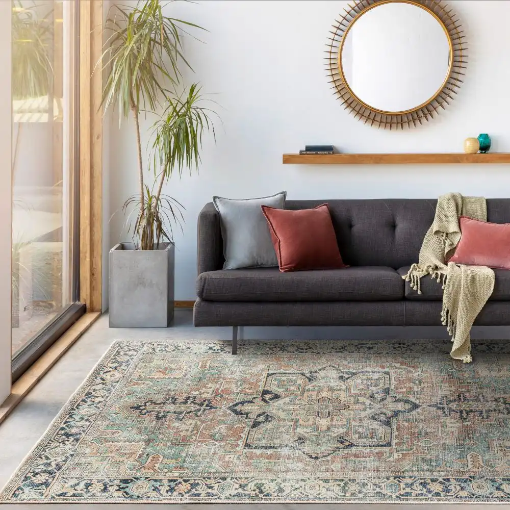 Dido Machine Washable Traditionnal Boho Sage Rug