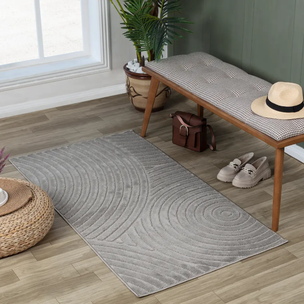 Koana In- & Outdoor 3D High & Low Pile Textured Grey Rug - Image 2