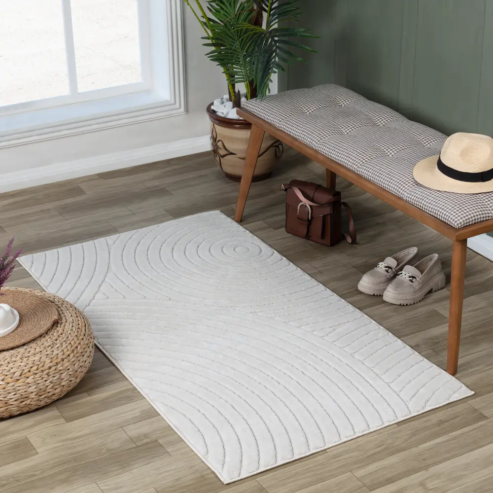 Koana In- & Outdoor 3D High & Low Pile Textured White Rug - Image 5