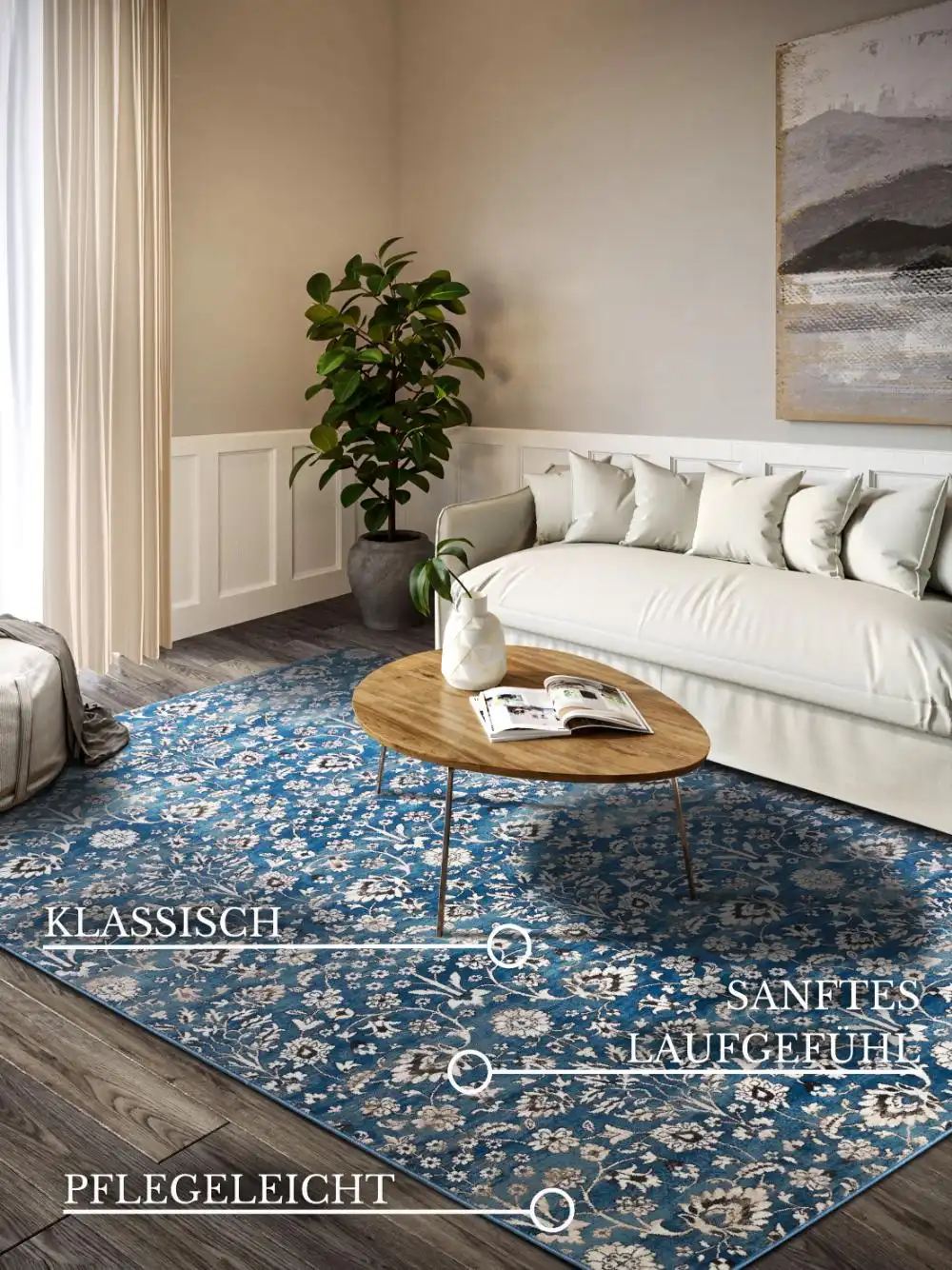 Kollektion 1869 106119 Blue Cream Rug - Image 2