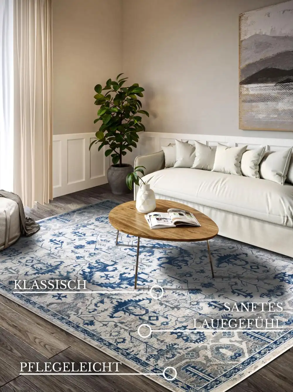Kollektion 1869 106121 Cream Blue Rug - Image 2