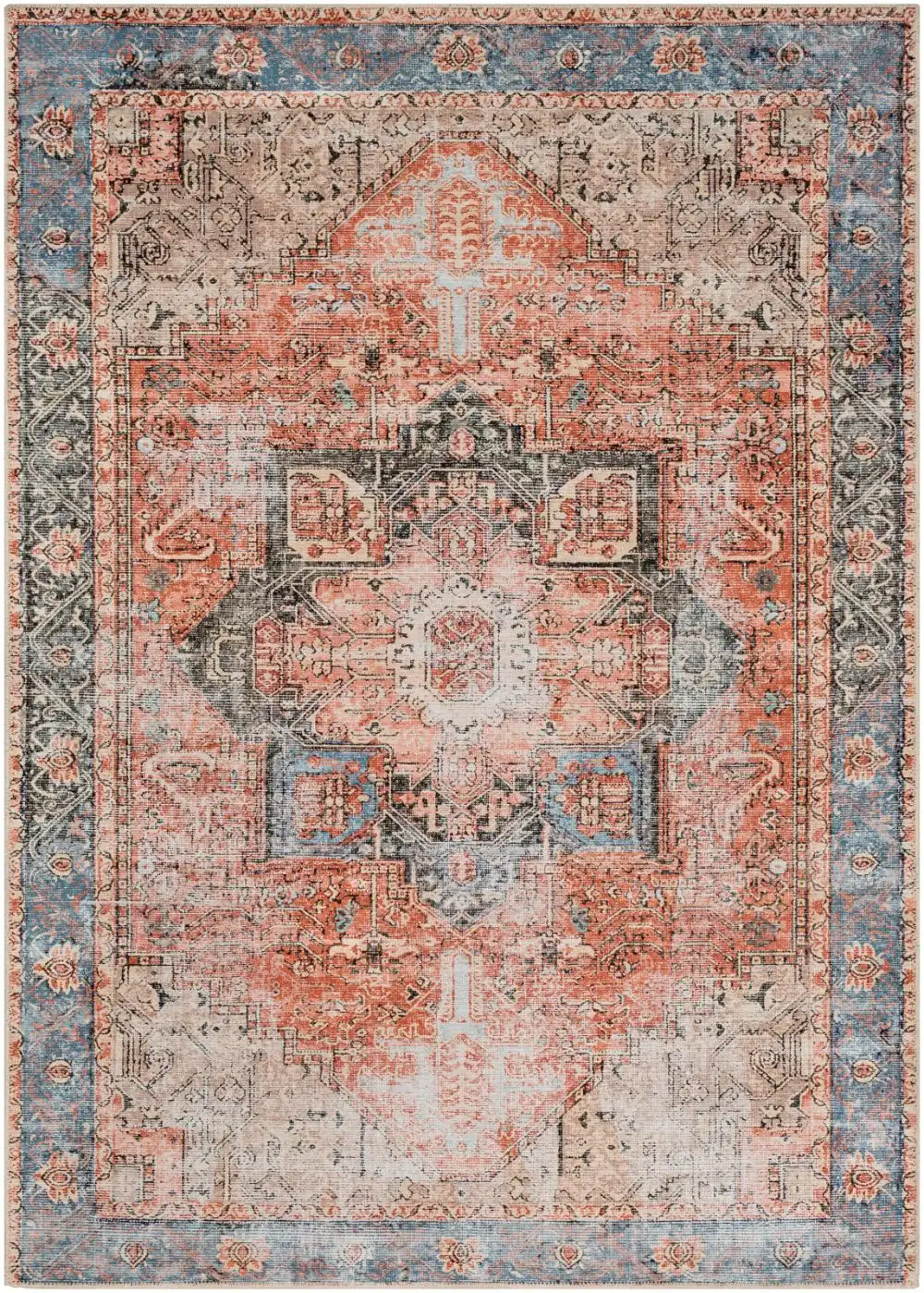 Lana Machine Washable Traditionnal Boho Brown/Tan/Ivory Rug - Image 5