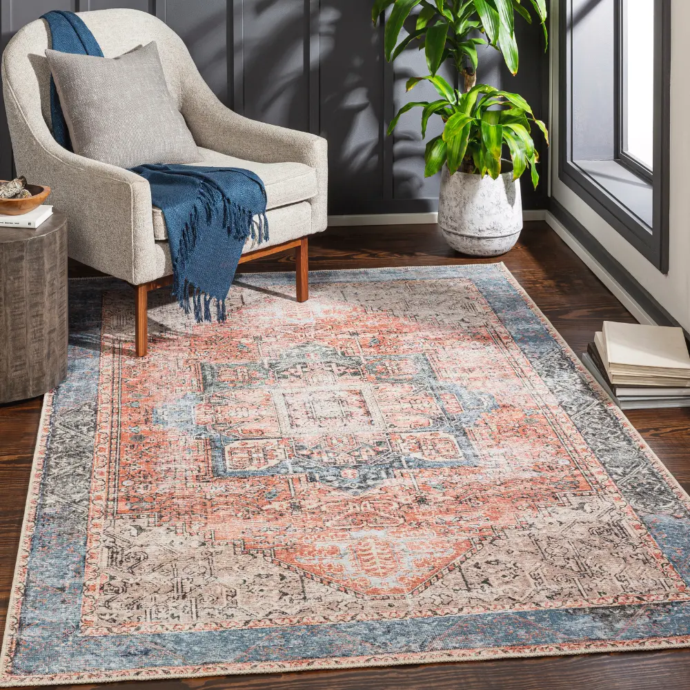 Lana Machine Washable Traditionnal Boho Brown/Tan/Ivory Rug - Image 9