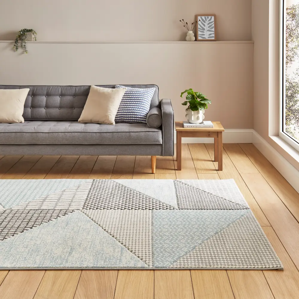 Catherine Lansfield Larsson Geo Blue/Grey - Washable