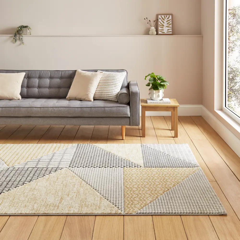Catherine Lansfield Larsson Geo Ochre/Grey - Washable - Image 2