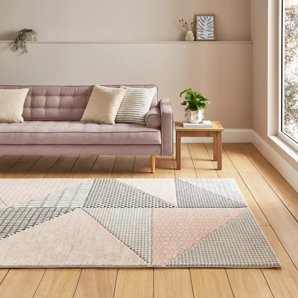Catherine Lansfield Larsson Geo Rose/Grey - Washable - Image 2